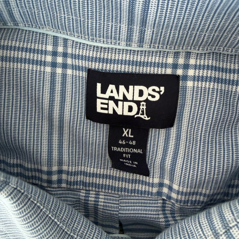 Lands' End Men's Blue‎ Plaid Button Down Long Sleeve Shirt Traditional Fit XL - Picture 5 of 10